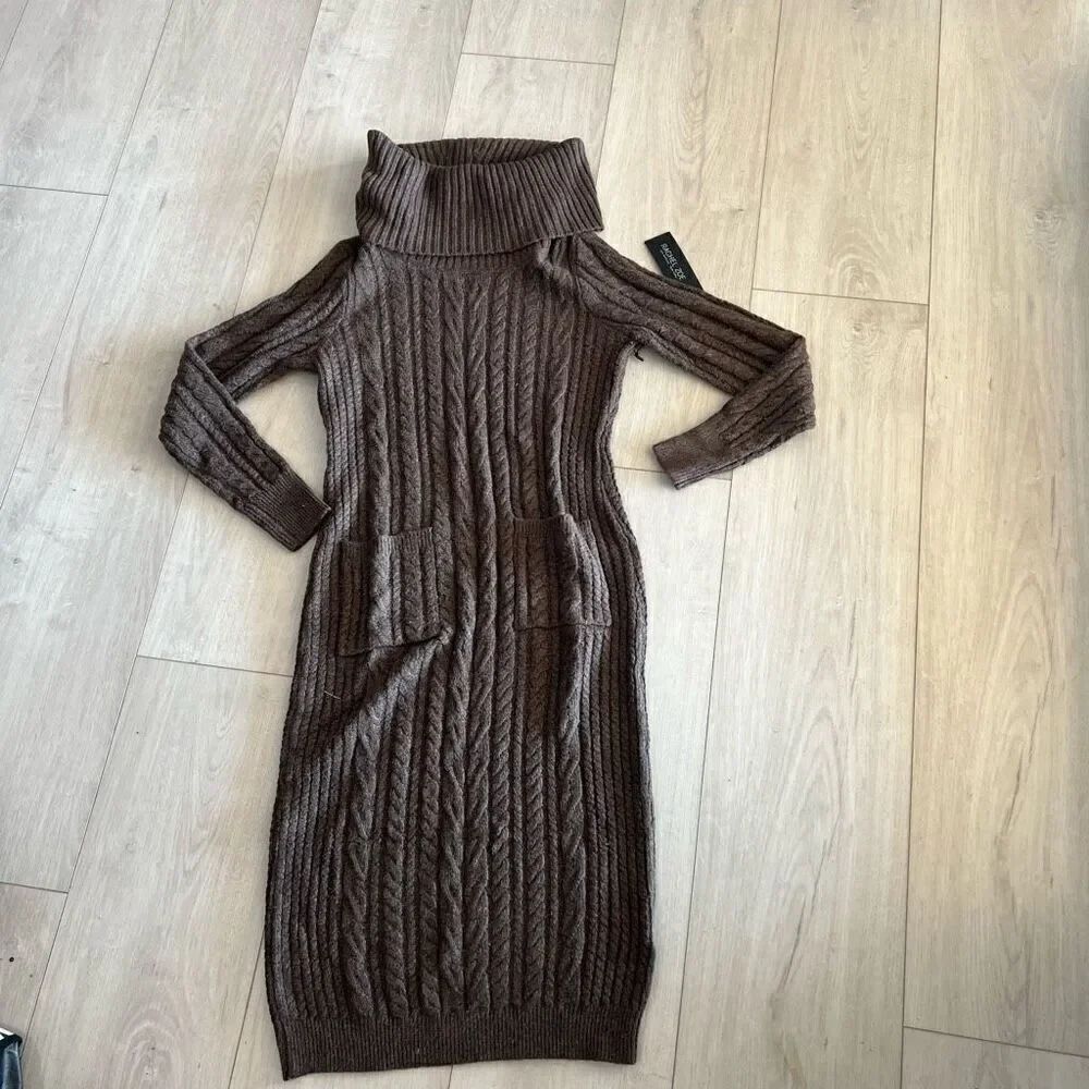 RACHEL ZOE WINTER TURTLENECK LONG SLEEVE MIDI DRESS SIZE S COLOR BROW NWT size S